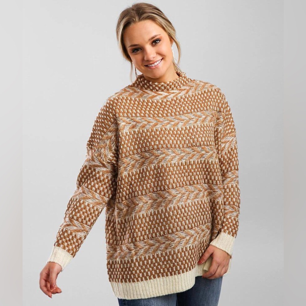 BKE Buckle Mock Neck Lurex Sweater Long Sleeve Oversized | Medium‎